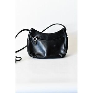 Fossil Black Leather Small Crossbody Bag Purse with Key Charm Vintage Style 90s